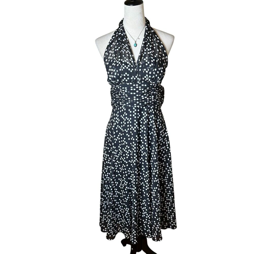 Connected Apparel Halter Polka Dot Dress 6 | Black White Retro Y2K Pinup Party